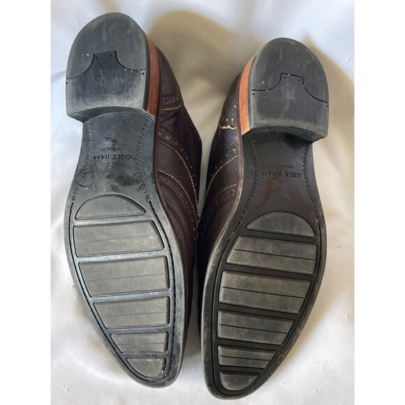 Cole Haan Mens Brown Leather Wingtip Oxford Shoes Size 11.5M With Rubber Soles & - Picture 3 of 7